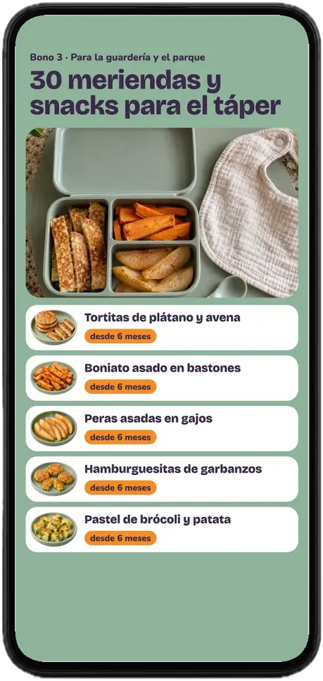 Bono de meriendas y snacks para el táper abierto en un móvil